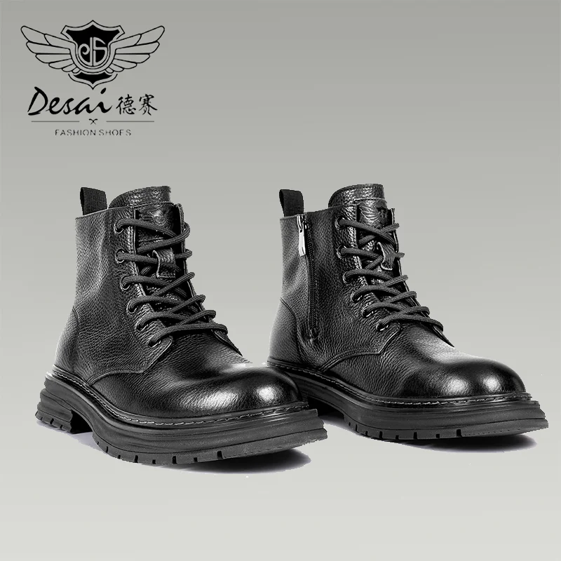 Desai Cowboy Genuine Full Grain Leather Winter Men Boots Mountaineering Hiking Shoes Casual Work Fashion 2023