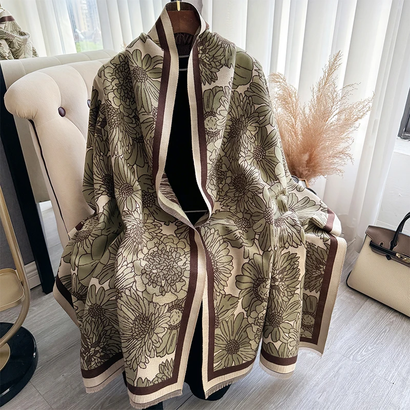 New Luxury Brand Two-Sided Jacquard Scarf pashmina Cashmere Soft Warm Fringe Pashmina Shawl Winter Coldproof Windproof Blanket