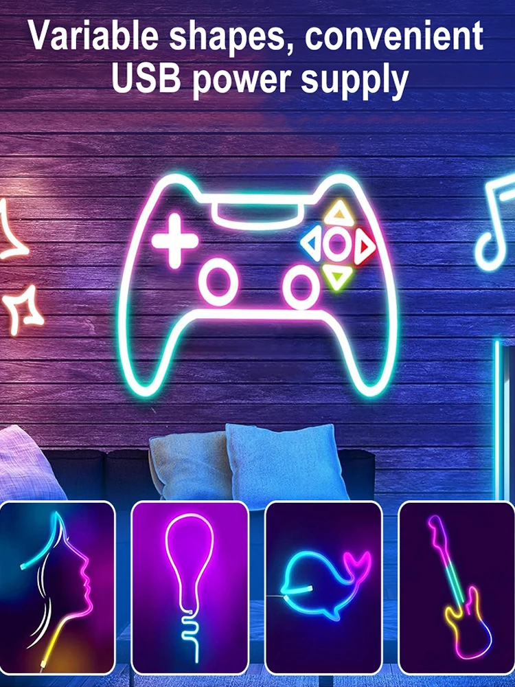 Luz de Tira de Neon RGB com Controle Remoto, Fita Flexível, Luzes Bluetooth, USB, Impermeável,