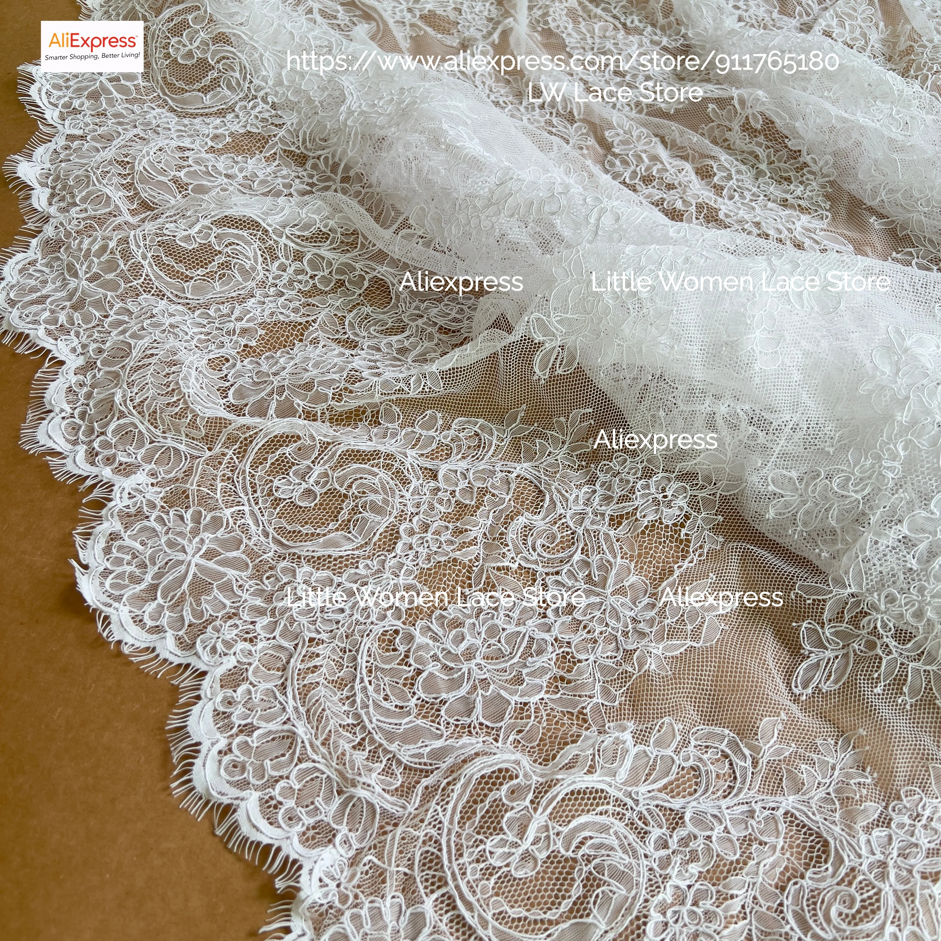 2023 Traditional Handmade Cording Lace 1.4M Wide, 2.9M Long Bridal Lace Fabric White Eyelash French Lace Fabrics Quality