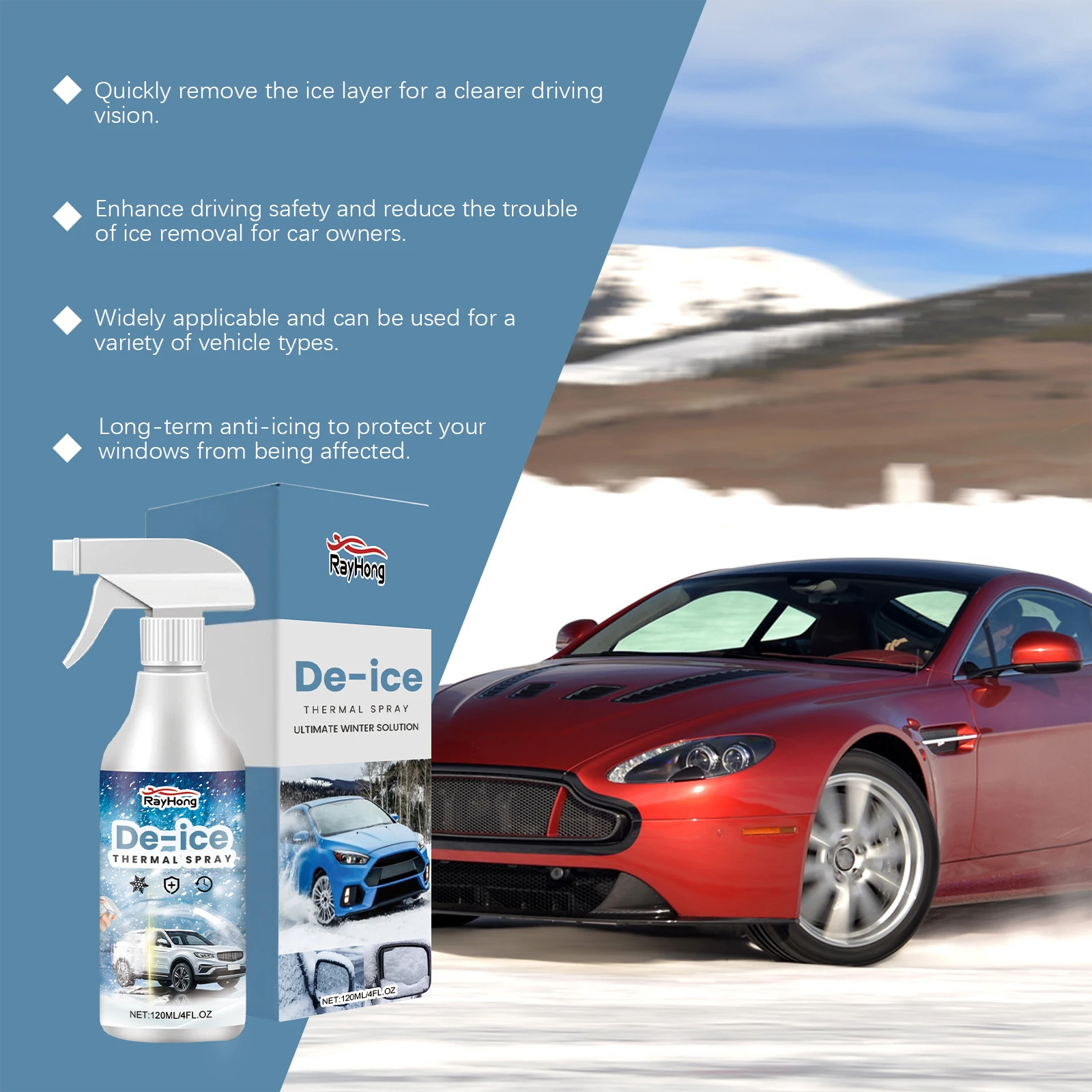 120ML Car Windshield Deicing Spray Snow Melting Spray Anti Frost Auto Window Ice Melting Agent Car Glass Defrosting Liquid