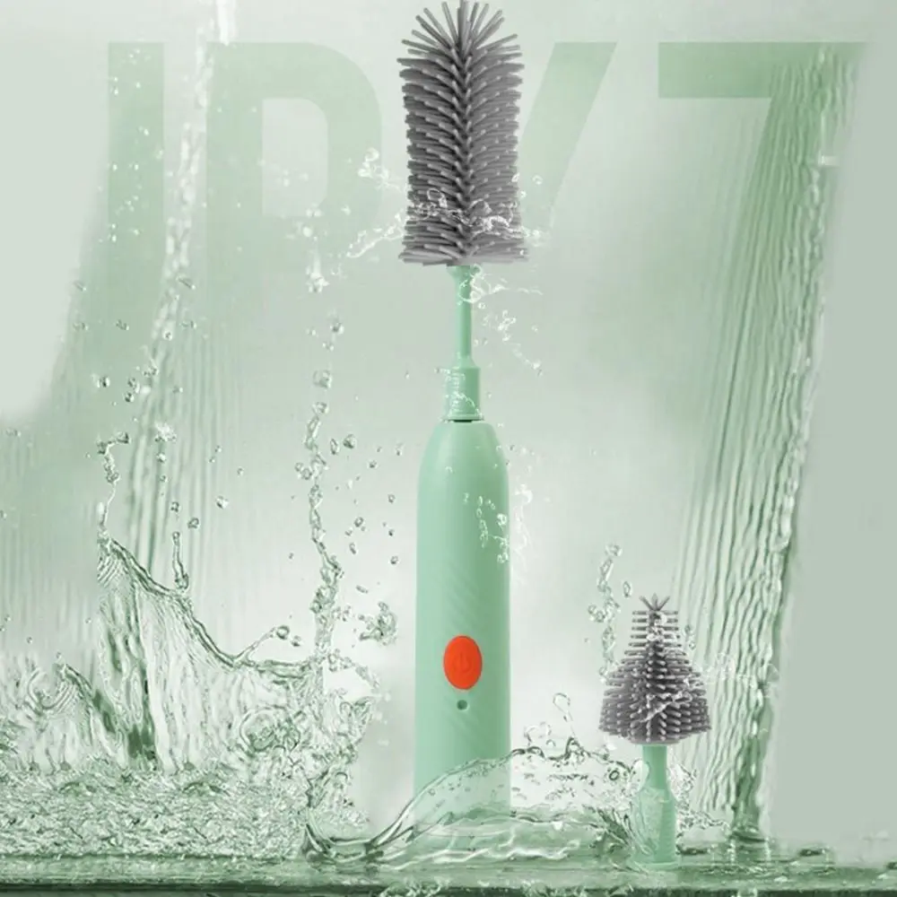 منظف زجاجات الأطفال من السيليكون، فرش مرنة، فرشاة زجاجات كهربائية ذات مقبض طويل، فرشاة حلمة مقاومة للماء للمنزل #2