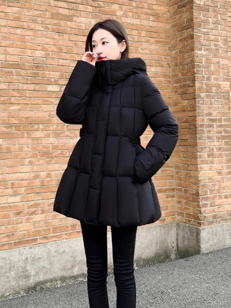 Winter Clothes Korean Chic Down Jacket For Women Hooded Zipper Drawstring Thick Warm White Duck Puffer Coat Ladies Clothing