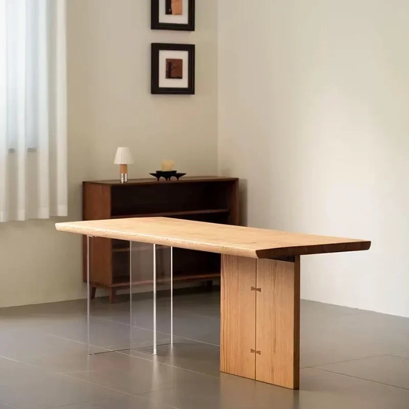 Nordic log tea table and chairs, combination island dining table, ash wood tea table office solid wood large board table