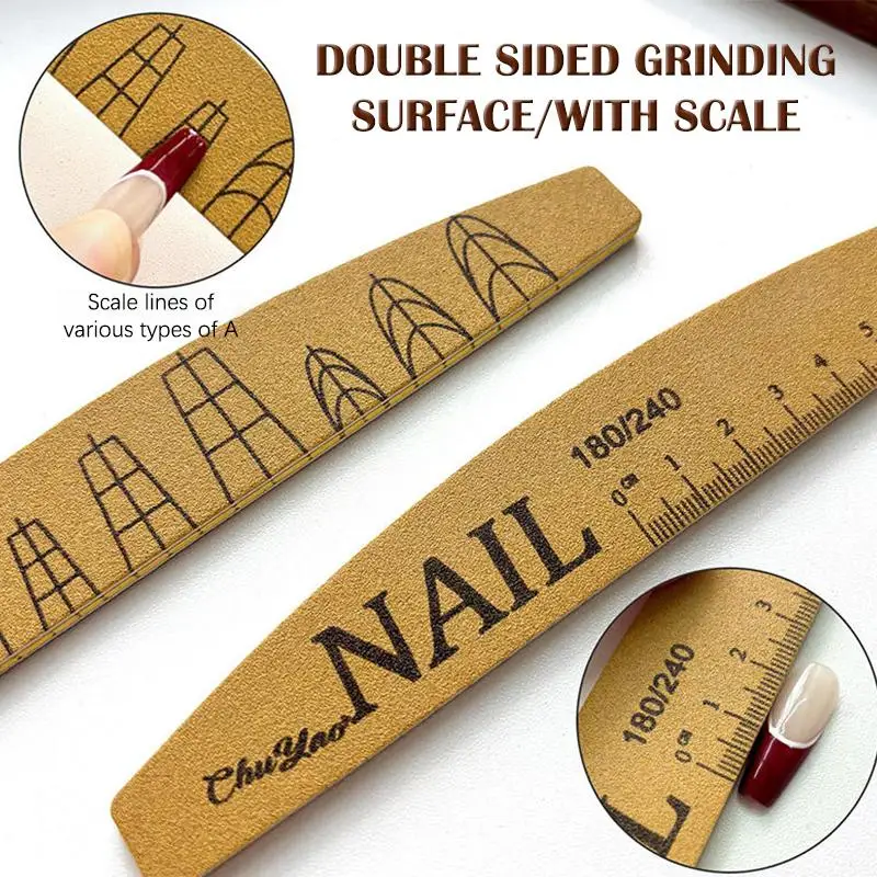Nail File Set 5 Pcs Double-Sided Scale 100/180 180/240 Grit Washable Ruler Sanding Tools Manicure Kit