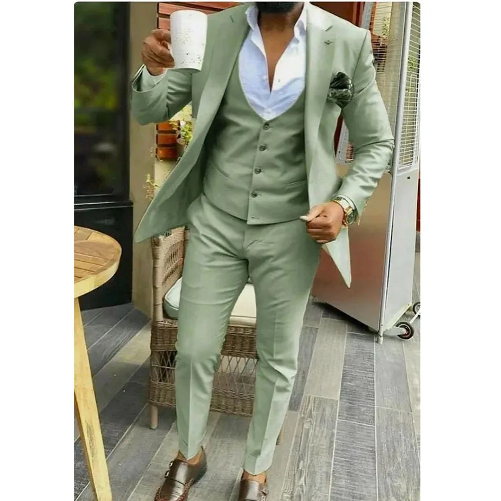 

Elegant Green Suits for Men Single Breasted 3 Pieces Jacket Pants Vest Blazers Sets Formal Business Banquet Party Male Clothing
