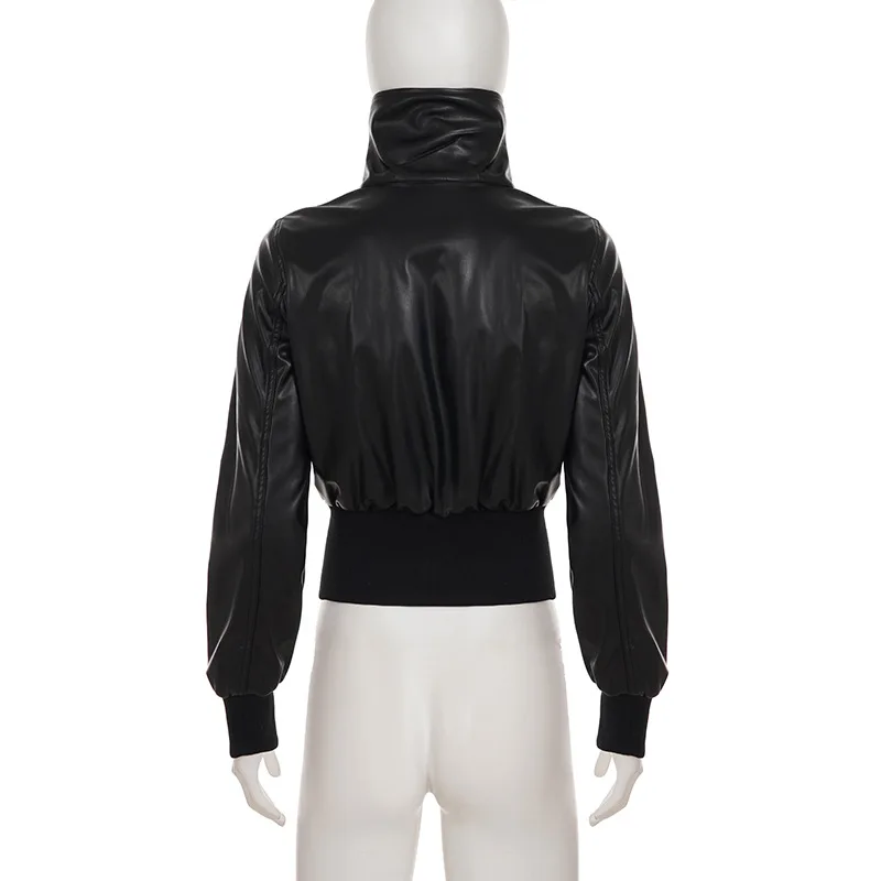 Krótka kurtka z PU z podkreśloną talią, w stylu motocyklowym, retro, łączona, uniwersalna odzież wierzchnia dla kobiet z wyczuciem mody, idealna na wiosnę i jesień.