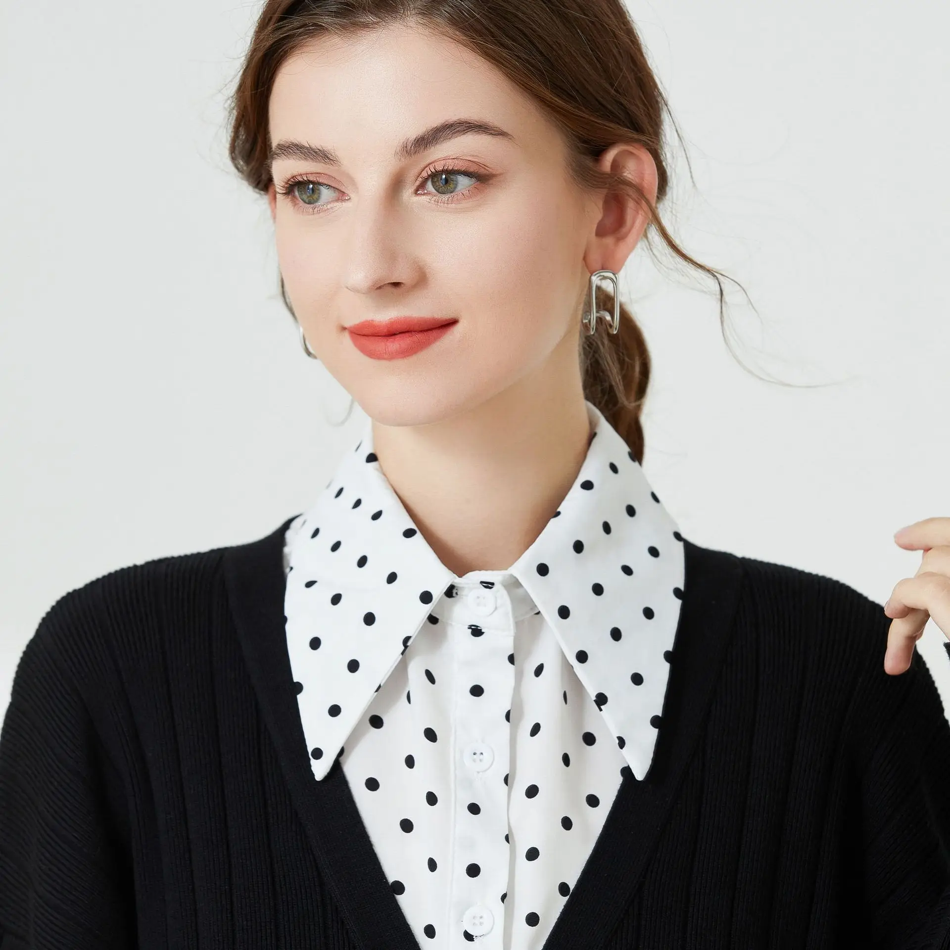 Polka Dots Shirt Detachable Collar for Women Lapel Blouse Tops Fake Collar Female Removable Lapel Flase Collar Accessory