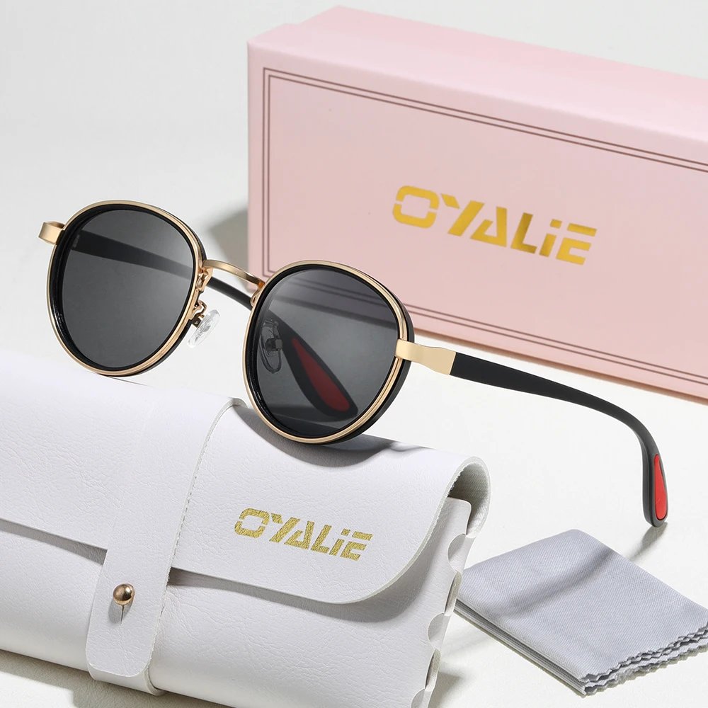 نظارات شمسية دائرية صغيرة عصرية من Oyalie، تمييز طعم الموضة الفريد، تفسير العناصر المستديرة وجماليات الموضة الفريدة من نوعها. مناسبة للحفلات ذات الطابع القديم وملابس العمل اليومي والمعارض الفنية والمناسبات الأخرى لمطابقة إكسسوارات الملابس.