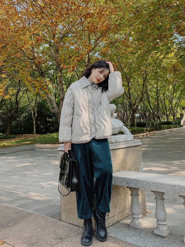 

Hua Ji B287 ey Apricot Ретро Контрастный цвет Съемный бархатный воротник Женский пуховый Jaet Корейский Sle Long Sve Regular Le...