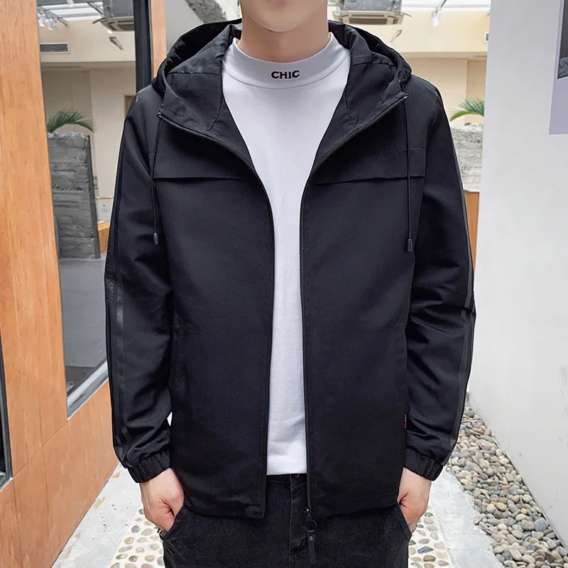 

Coat Men's Trench Coat Spring And Autumn New Casual Men's Clothing Blue Loose Hooded Men's Jacket