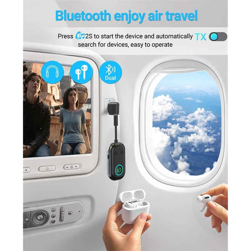 

Приемник-передатчик Bluetooth, передатчик от 3,5 мм до 5,3, адаптер самолета 2-в-1 для наушников, телевизора, динамиков, автомобиля, дома-A86Z