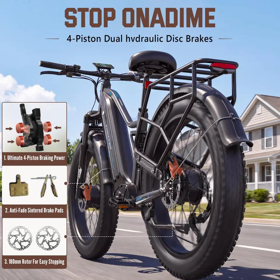 FREESKY Dual Motor Electric Bike For Adults 105 Mile Long Range 2026 Eurostar Turbo 4000W 210NM 34MPH Fast Speed, 26"Fat Tire, Full Suspension Mountain Ebike All Terrain Steep Hills image 10