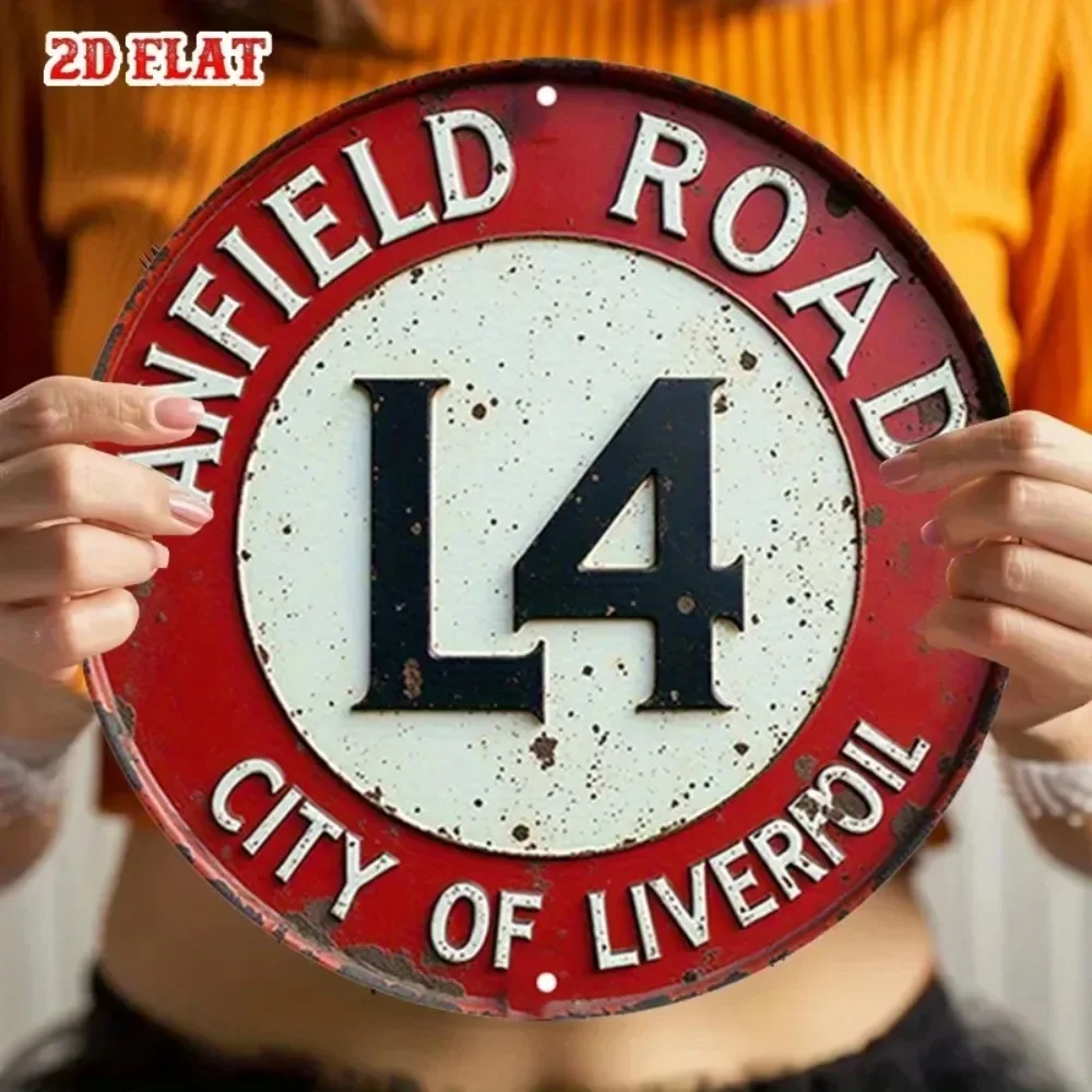 Retro Liverpool Anfield Round Aluminum Wall Art 7.87 Inch Waterproof Weathered Decor for Bedroom Garage Man Cave Indoor Spaces