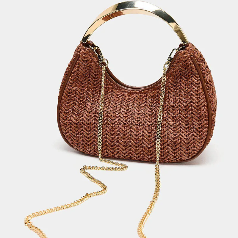 

Women's High-quality Braided Bag Metal Handle Dumpling Bag Chain Crossbody Bags Vacation Travel Handbag Armpit Bag