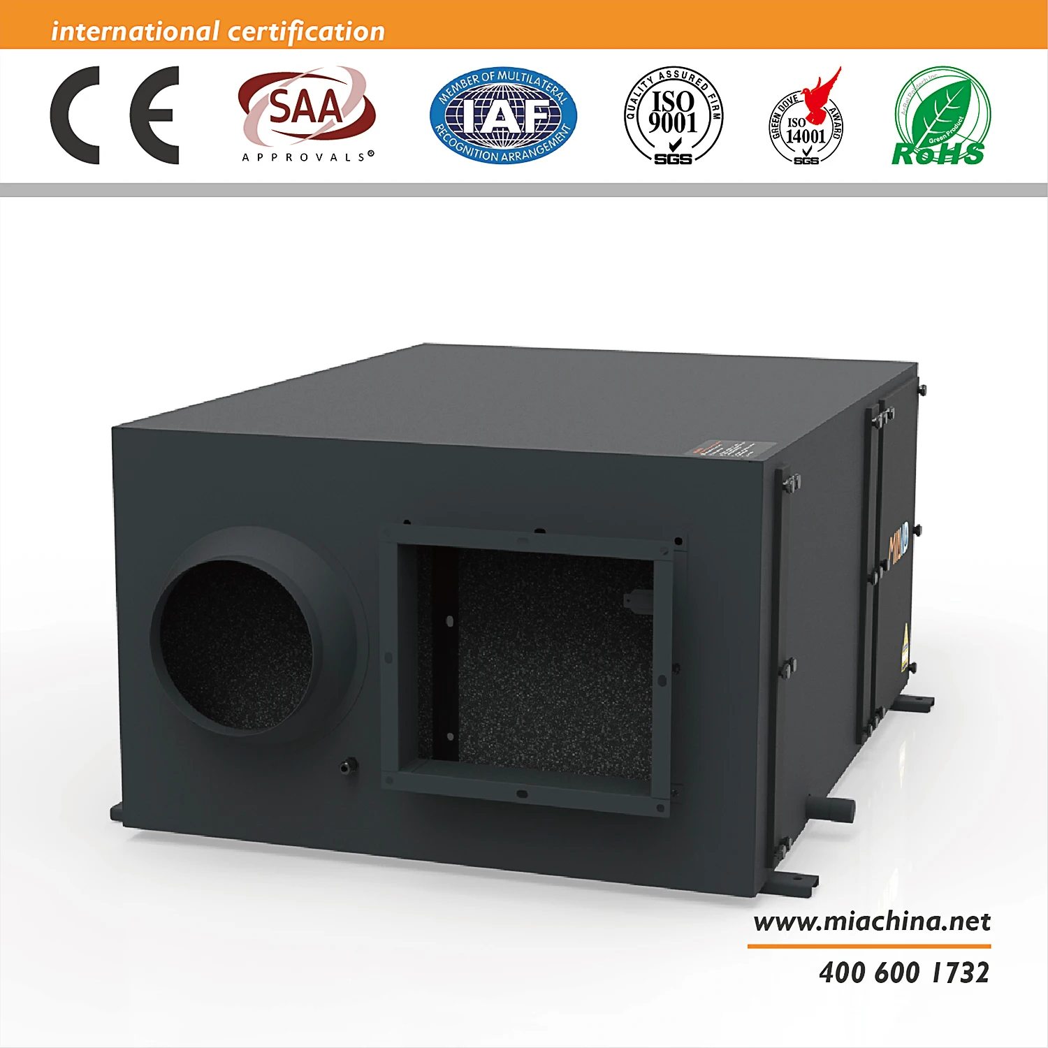 Filtr H13 RS485 Osuszacz Powietrza Stal Ocynkowana do Szkoły Szklarni Świeże Powietrze Przemysłowy Osuszacz Powietrza 200L/D Przemysłowy Dehumidifier 1500m3/h He