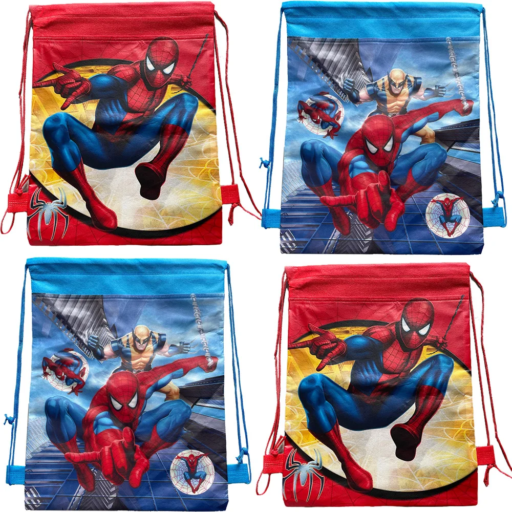 1/24pcs Marvel Red Spider Man Drawstring Backpack Party Accessories Blue Spider Man Candy Bag Gift Bag Halloween Stuffed Bag