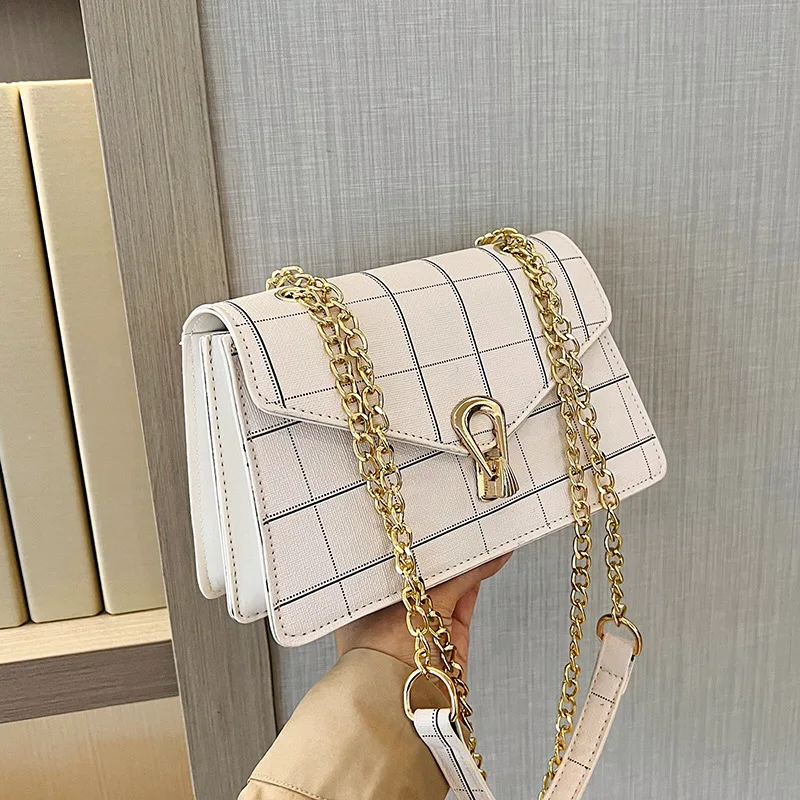 

2025 Plaid Square Bag Womens Cute Chain Lock Purse Versatile Checkered Shoulder Bag Girly Aesthetic Crossbody