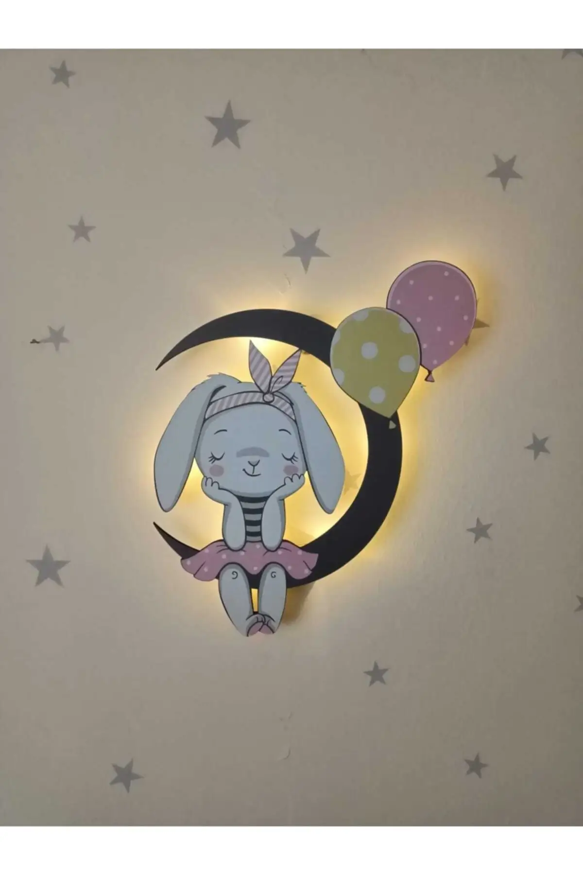 Rabbit Sitting on the Wooden Moon Children's Room Lighting Pleasant Appearance Easy to Use