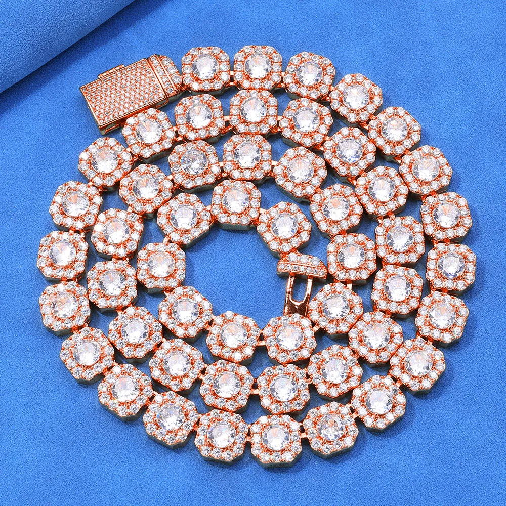 

Rose Gold Square Cluster Tennis Chain Necklace Hip-Hop Zirconia Copper Fashionable Rock Jewelry Trendy Unisex Style