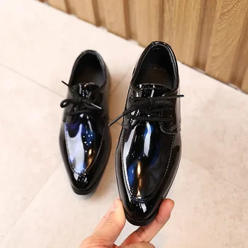 Little Boys Fashion Leather Shoes Children Kids Flats for Baby School Party Formal Wedding Toddlers Low-heeled Pointed Toe Shoes