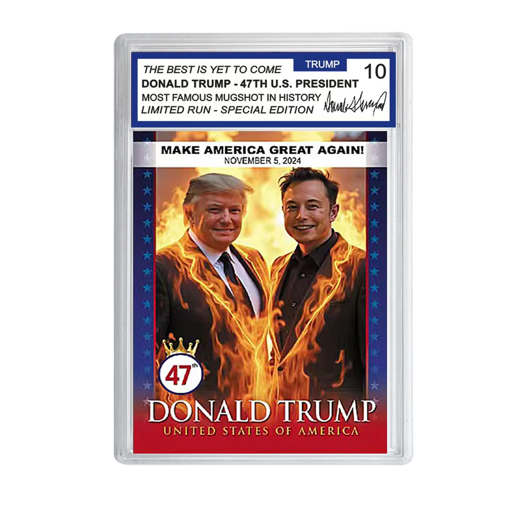 2024 47th US President Donald Trump with Elon Musk Trading Card Make America Great Again Rating Card Collection Fans Gift