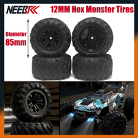 4PCS NEEBRC 85mm 12mm Hex Monster Tires Wheels for 1/14 1/16 RC Car Truck WLTOYS 144001 144010 HBX 16889 16890 SCY 16101 16102