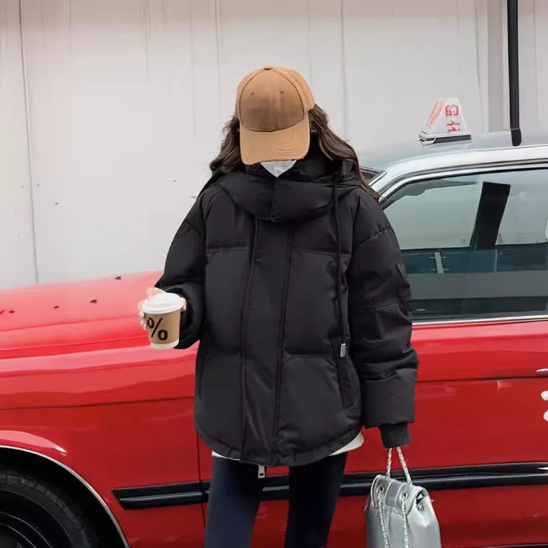 新しい韓国風グレーのハート型ショートダウン綿入りジャケット、冬の女性用学生用プラスサイズカップル用ブレッドジャケット