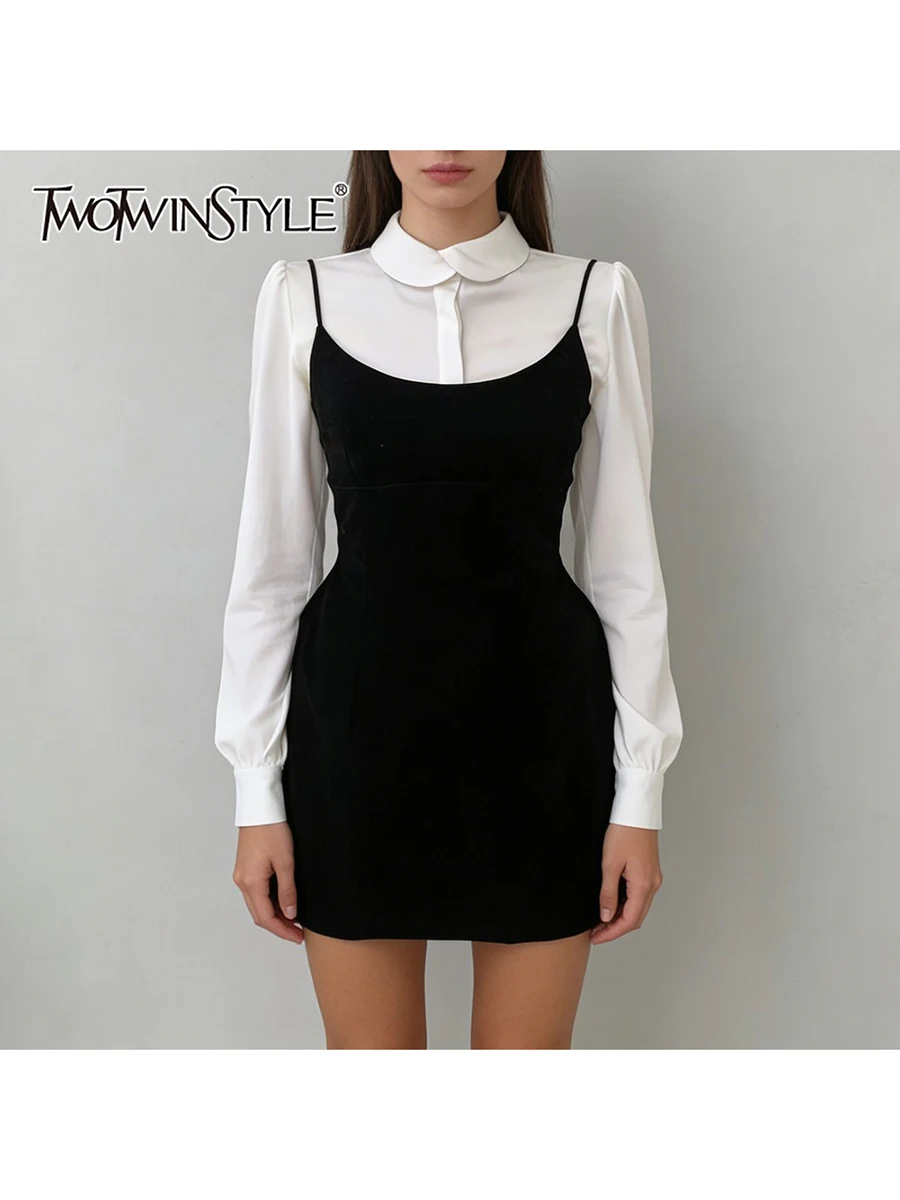 

Комплект TWOTWINSTYLE: минималистичный костюм-двойка для женщин – рубашка с длинными рукавами и отложным воротником, туника без рукавов с квадратным вырезом, бархатное платье.