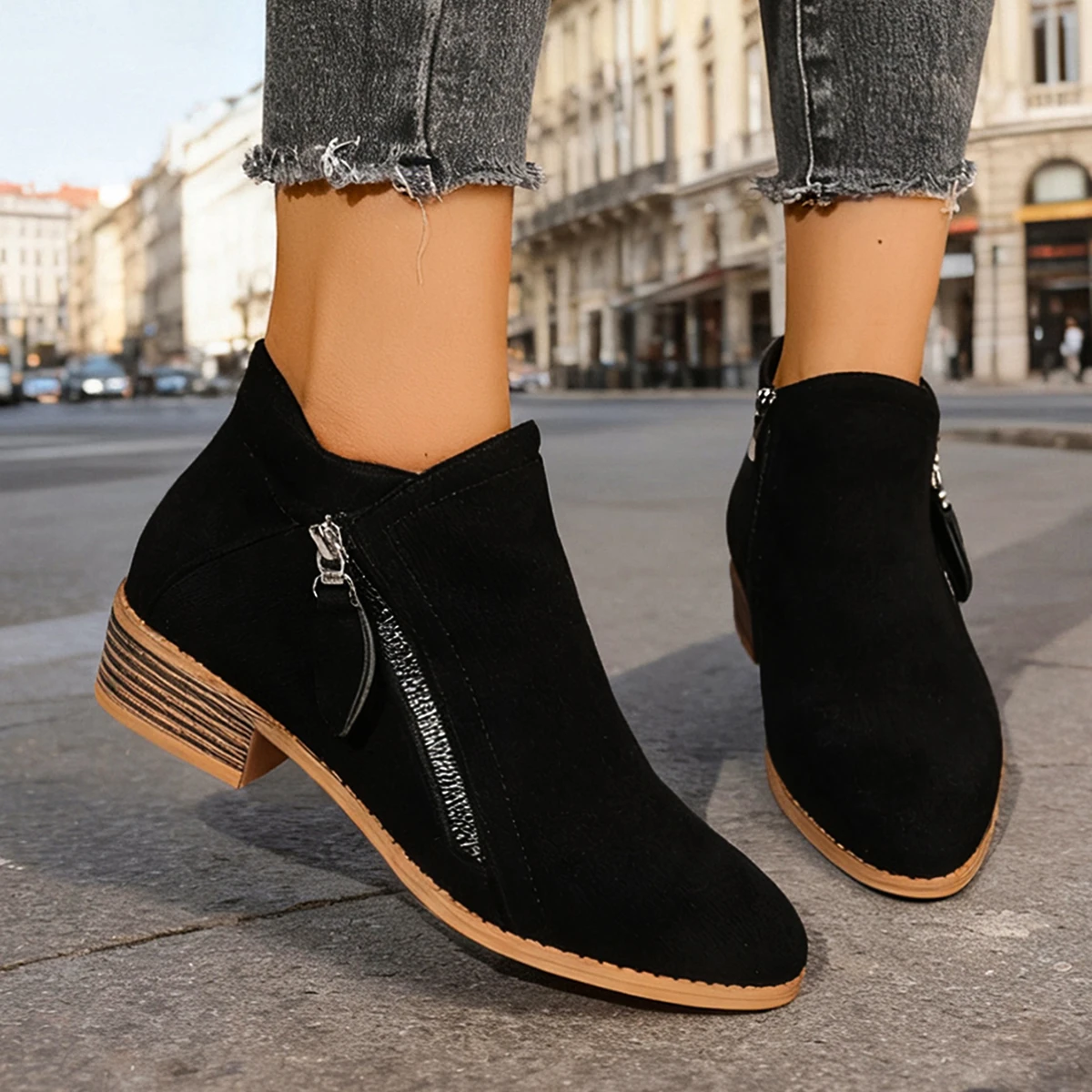 Frauen Stiefel Herbst/winter Seite Stiefeletten Weibliche Niedrigen Absatz Niedrigen Rohr Student College Stil Frauen Schuhe Bequeme Outdoor schuhe – Detail 7