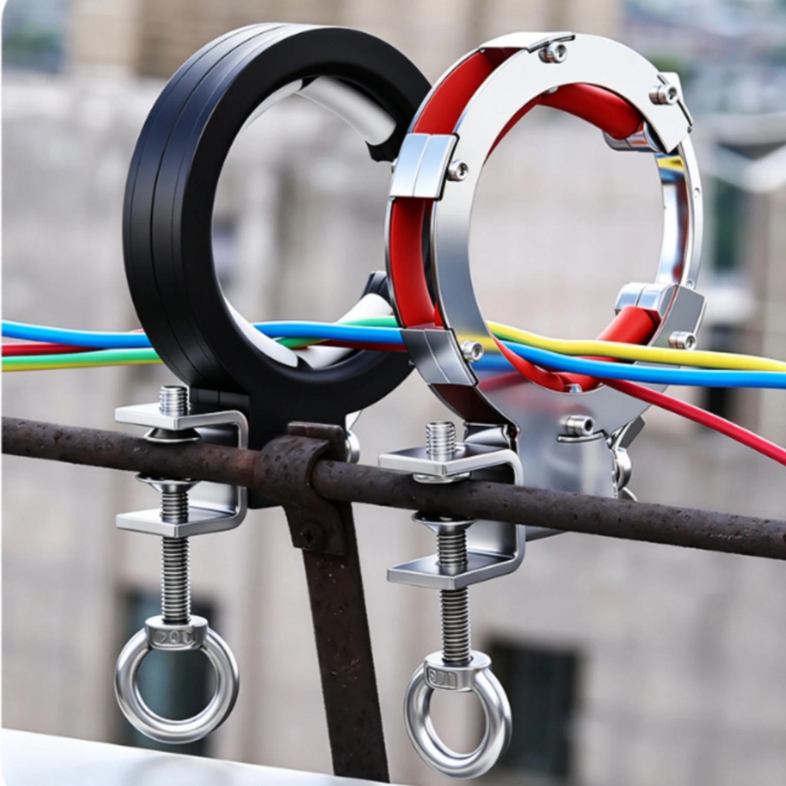 Bridge Auxiliary Pulley Adjustable Pulley with Clamp Cable Guide Heavy-Duty Thickened for Electricians, Beam Mounting view 6