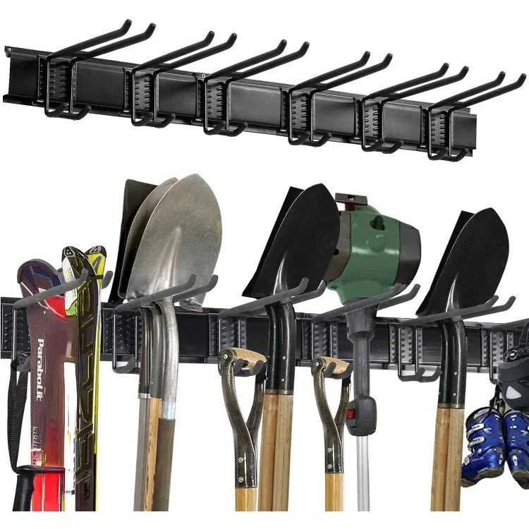 

Storage Rack, Heavy Duty Garage Storage Tool Organizer, Garden Tool Wall Hooks and Hangers, Hold Up to 350lbs Black