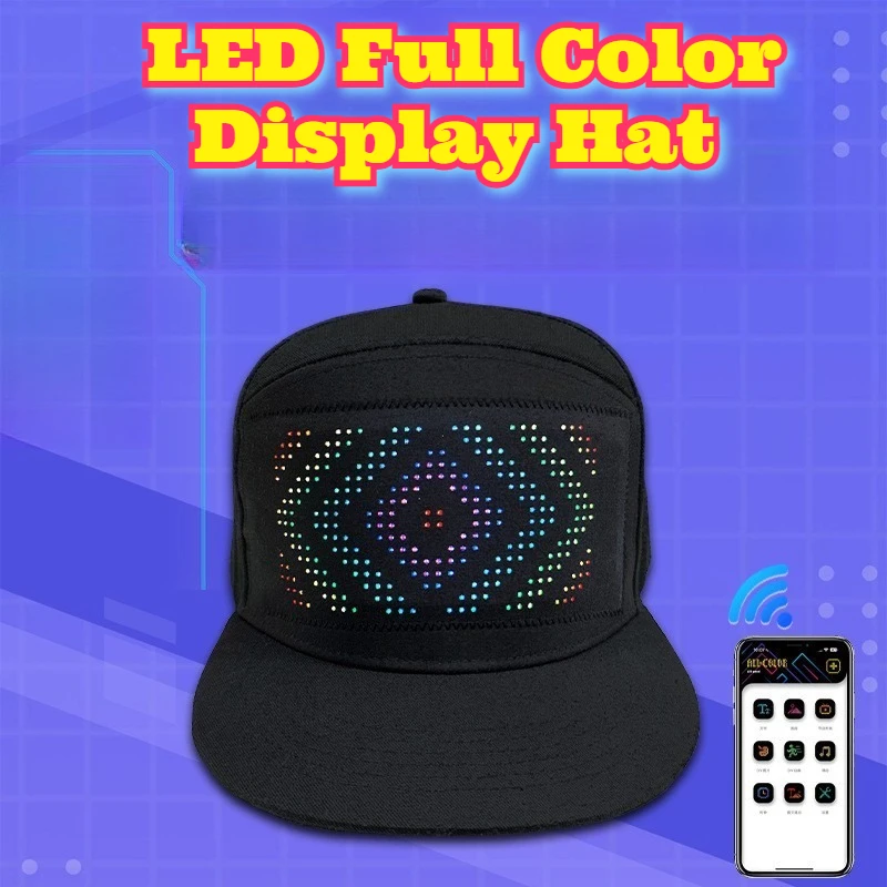 LED Full Color Display Hat Bluetooth Programmable Scrolling Text Cap Advertising Promotional Concert Support Party Glow Festival