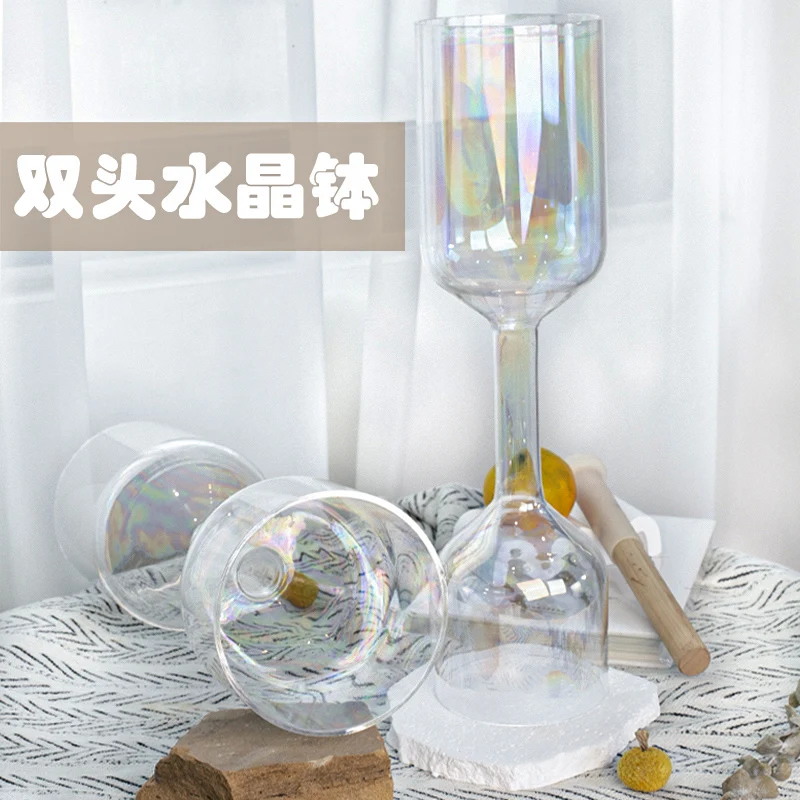 Handheld Singing Bowl Crystal Double-headed Glass Bowl Sound Caier Yoga Meditation Simple Transparent Handmade
