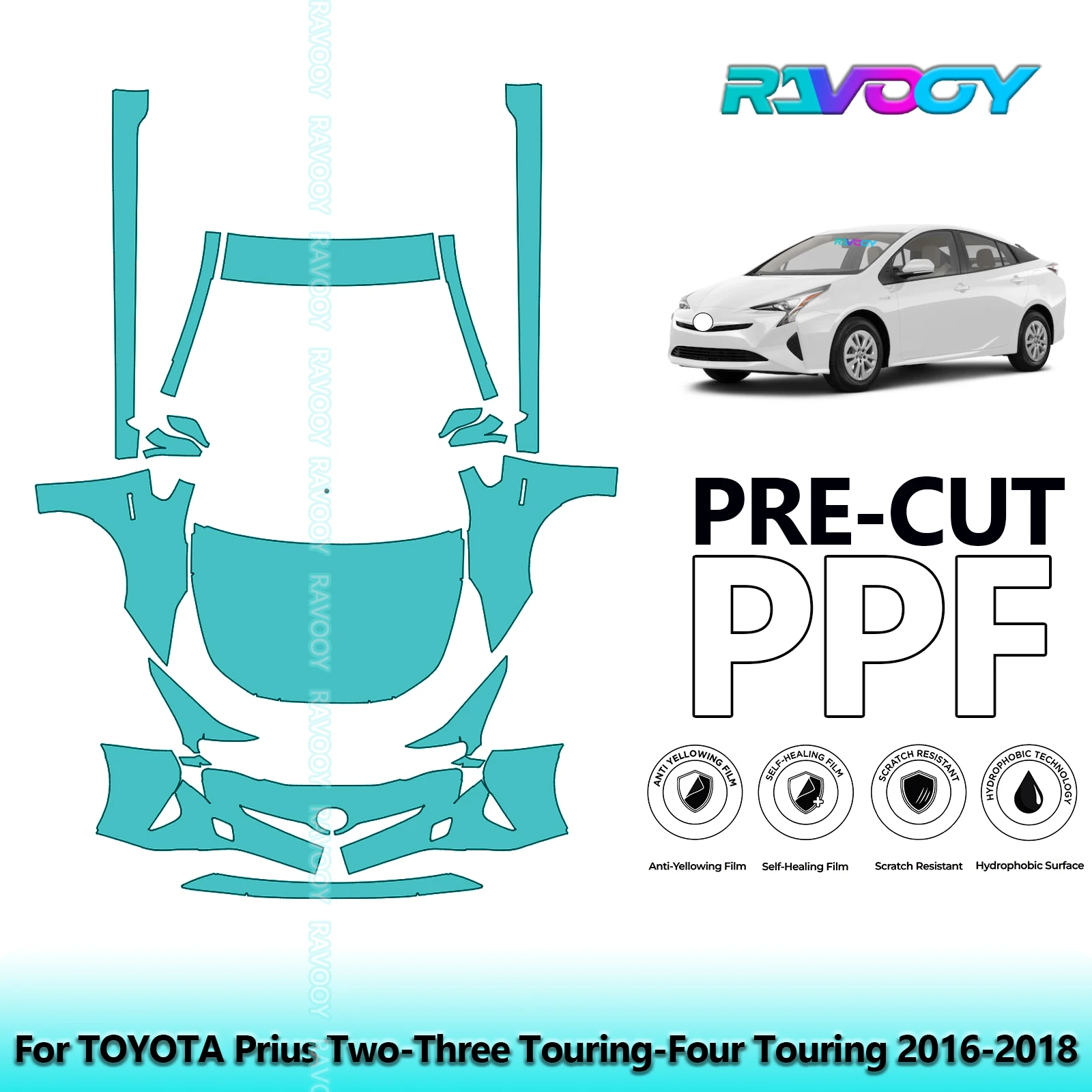

8.5Mil Precut Paint Protection Film PPF Clear Bra Front Kit+Rockers For TOYOTA Prius Two-Three Touring-Four Touring 2016-2018