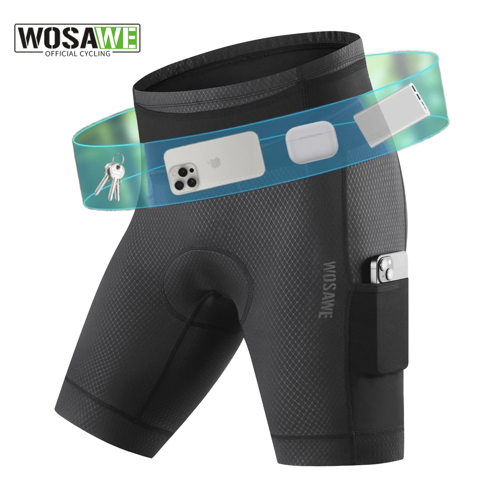 

WOSAWE Summer Men's Cycling Shorts Breathable MTB Road Bicycle Shorts Tights Shockproof Sponge Pad Bike Shorts With 6 Pockets