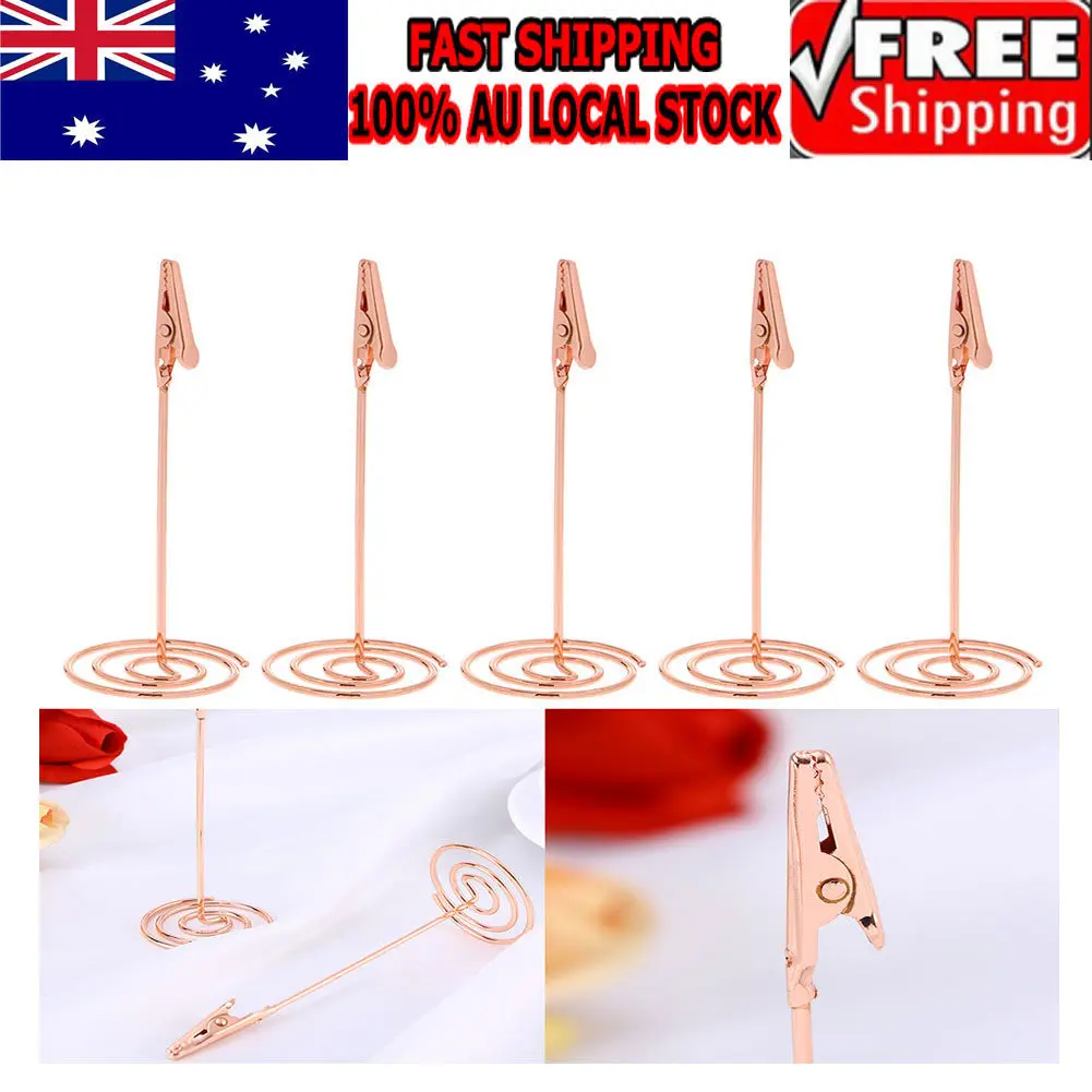 12Pcs Rose Gold Alligator Clip Card Holders 11.5cm Steel Wire Photo Clips Table Number Menu Paper Note Stands Wedding Party