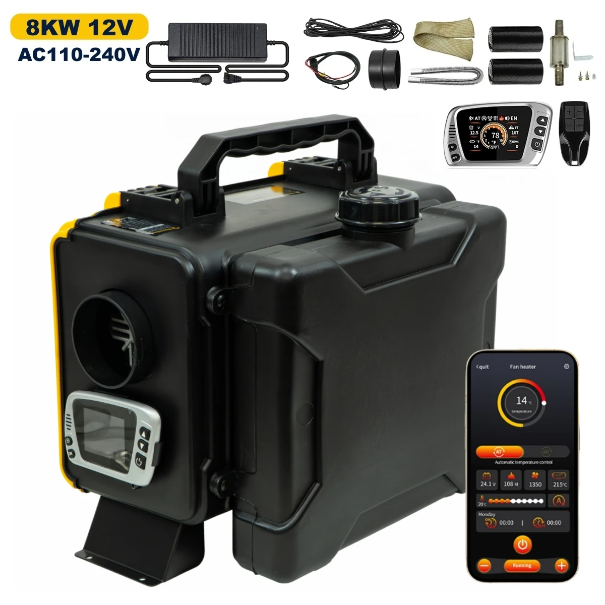 Chauffage diesel 8KW 12V/220V pour boîte à outils, ultra-silencieux, avec mode chauffage rapide et affichage, pour usine, remorque, garage