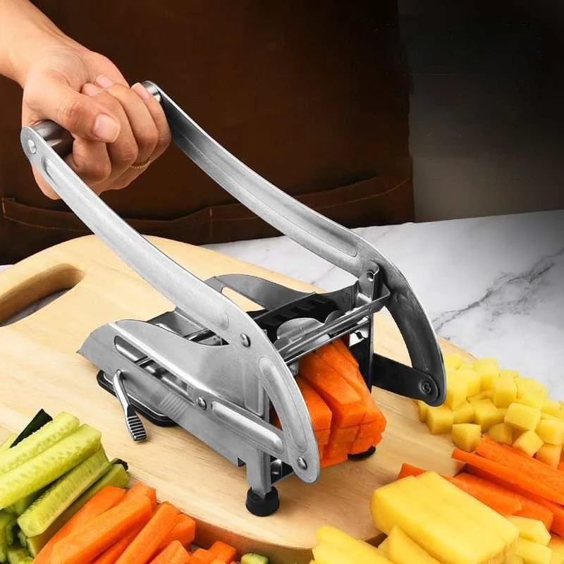 French Fry Cutter with 2 Blades Stainless Steel Potato Slicer Cutter Chopper Potato Chipper For Cucumber Carrot