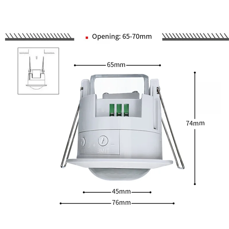 ABVO-3X Ceiling Recessed PIR Motion Sensor Infrared Adjustable Detector For Corridor Warehouse Stairs Porch Lamp Switch