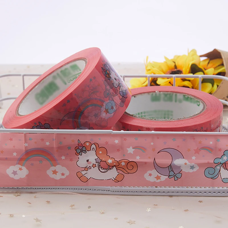 5cm x 100M Unicorn Sealing Tape, Pink BOPP Tape, Cute Horse Printing Tape, Logistics Packaging Tapes