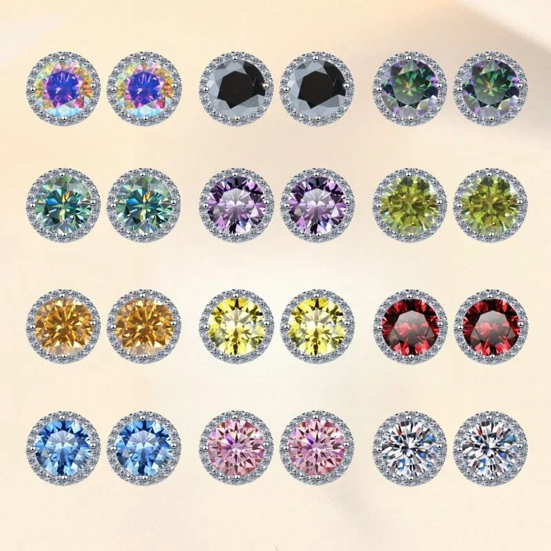 

Xiqi Jewelry 925 Sterling Silver 1CT Moissanite Earrings - Colorful, Round-shaped, Stylish Women's Stud Earrings, a Jewelry Gift