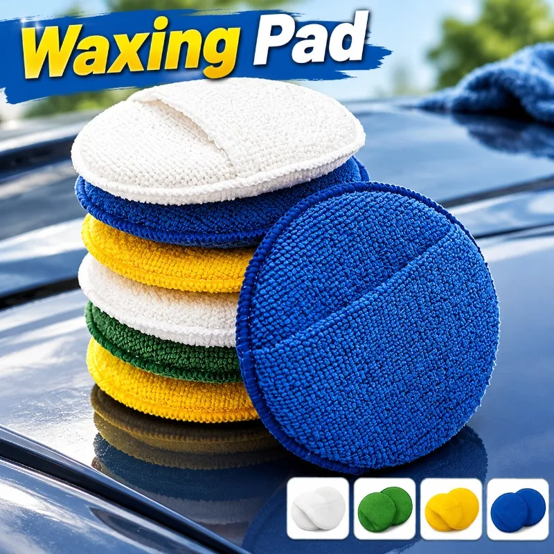 5‑Inch Round Pocket‑Style Car Waxing Polishing Sponge Pad, Microfiber Wash Sponge for Automobile Crystal Coating and Surface