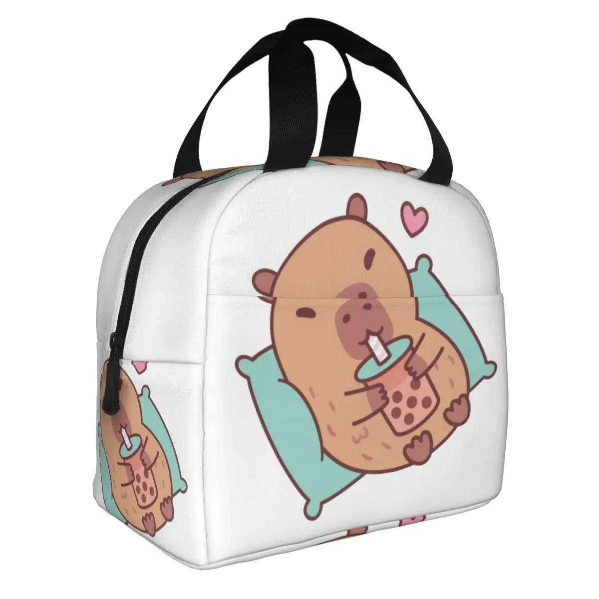 Cute Capybara Chilling And Drinking Bubble Tea Insulated Lunch Bag Women Resuable Thermal Cooler Bento Box Office Picnic Travel