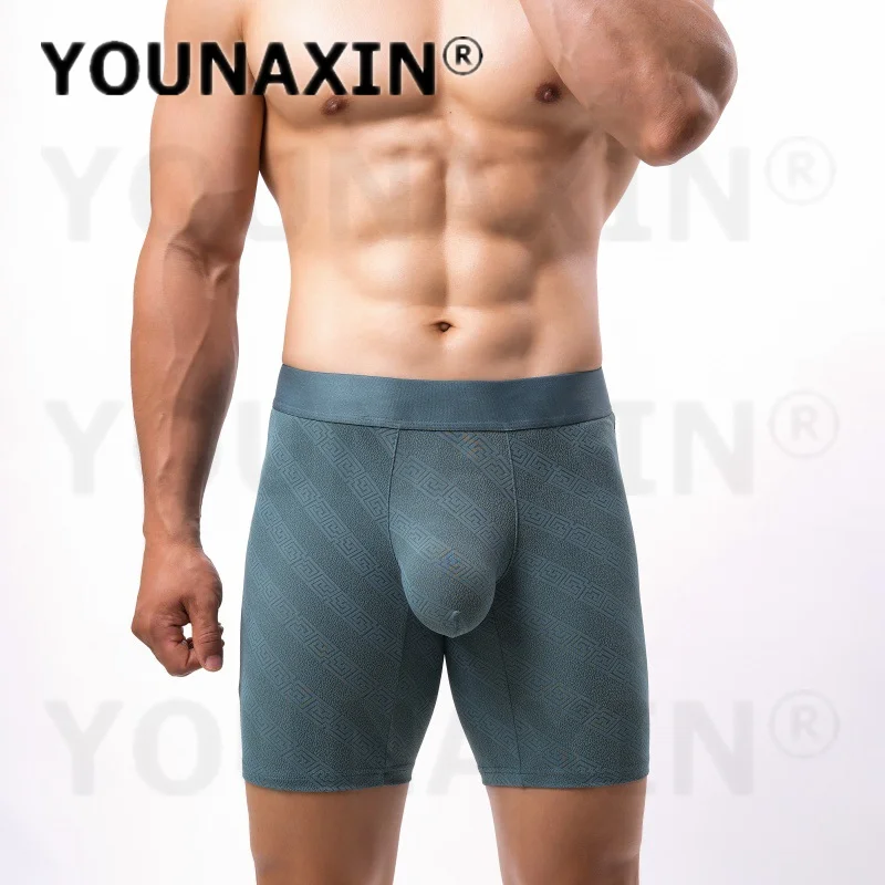 5 Pieces Men's Mid-Rise Long Leg Boxer Briefs Breathable Soft Anti-Chafing Stretch Sexy Sports Underwear M L XL 2XL YOUNAXIN