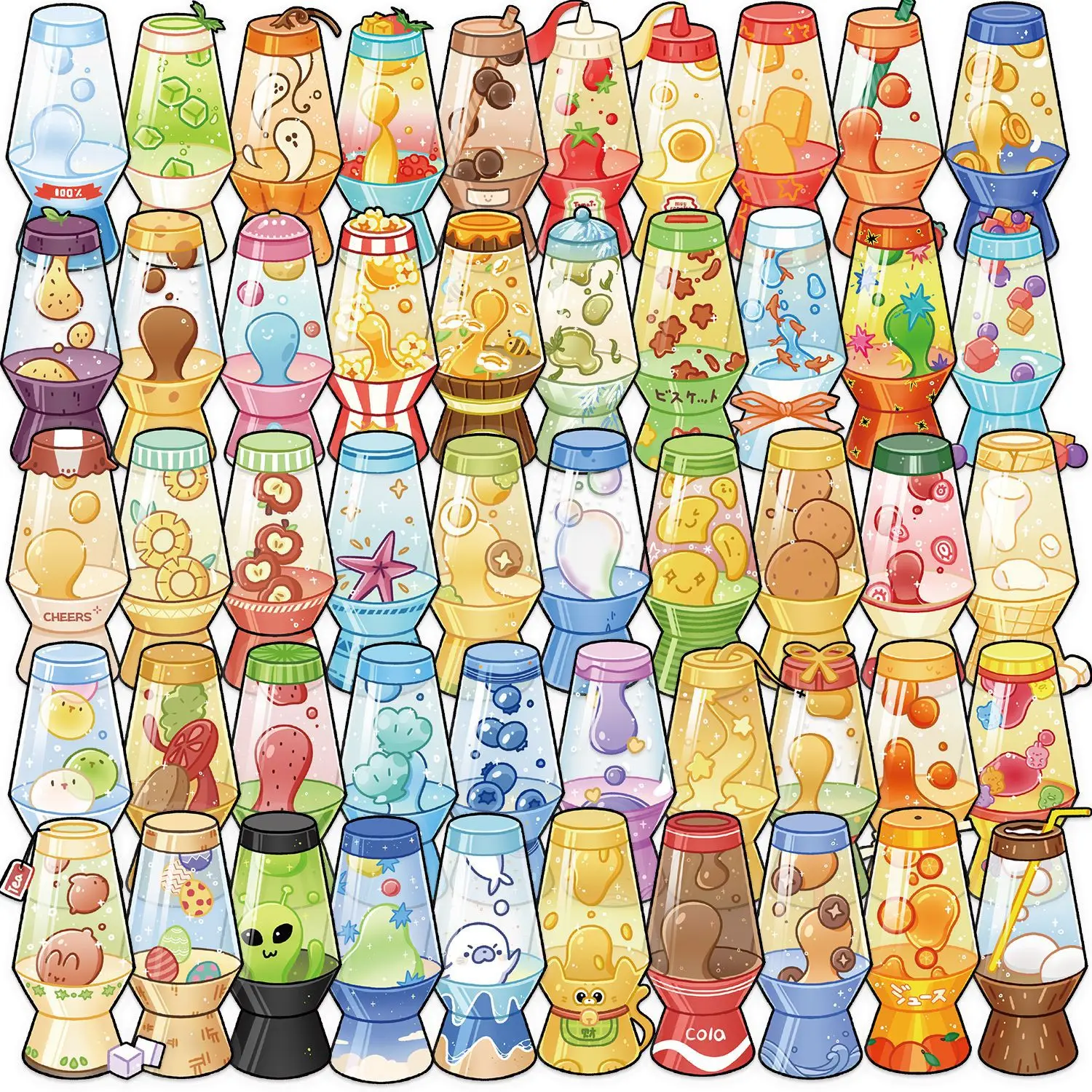50/100PCS Cartoon Bunte Lava Lampe Aufkleber Pack, Klare PET Aufkleber für Schreibwaren Gitarre Notebook Telefon Belohnungen