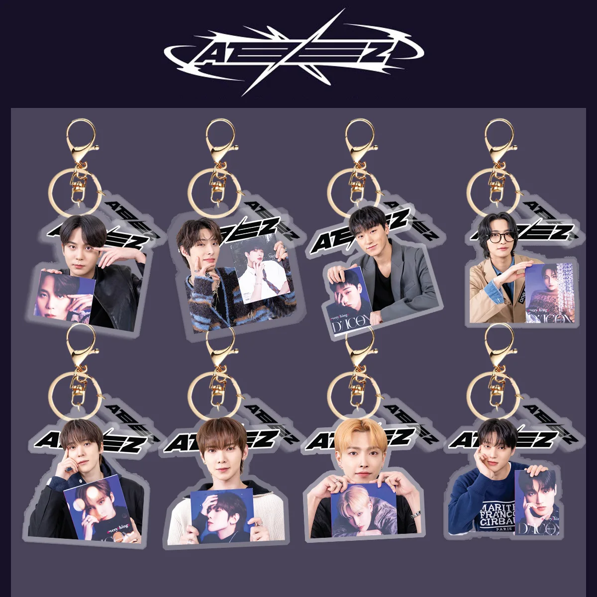 B ATEEZ 'New Acrylic Keychain Gold Hong Zhong Ding Runhao Jewelry Pendant