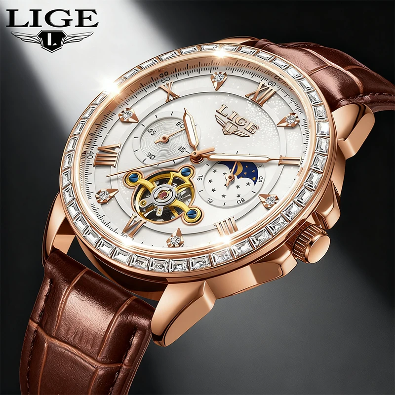 LIGE Men's Top Luxury Watches Fashion Business Automatic Mechanical Watch Men Waterproof Luminous Wristwatches Reloj Hombre+Boxs