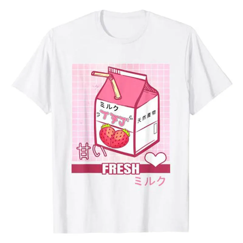 

90s Japanese Otaku Stylish Aesthetic Milk Cute Gift T-Shirt Funny Graphic Tee Tops Girls Fashion Teenagers Harajuku Clothes