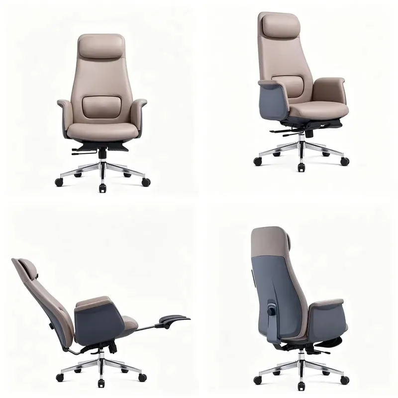 High Back Executive Office Chair with Footrest Ergonomic Adjustable Lumbar Support Reclining Leather Boss Chair for CEO